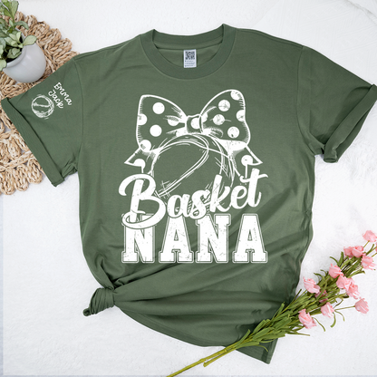 Black And White T-shirt With Basketball Print, Mimi Style, Can Be Printed With Grandchildren's Names, Suitable As A Gift For Grandma