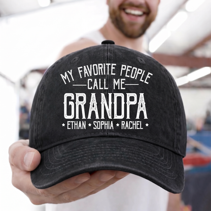 My Favorite People Call Me Love - Personalized Custom Vintage Washed Denim Cap