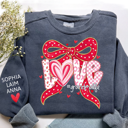 Custom Grandma Life Love Sweatshirt, Heart Bow Valentine Gift