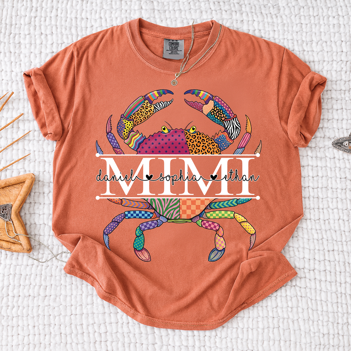Comfort Colors® Personalized Mimi Crab T-Shirt for Women Colorful Summer Graphic Tee