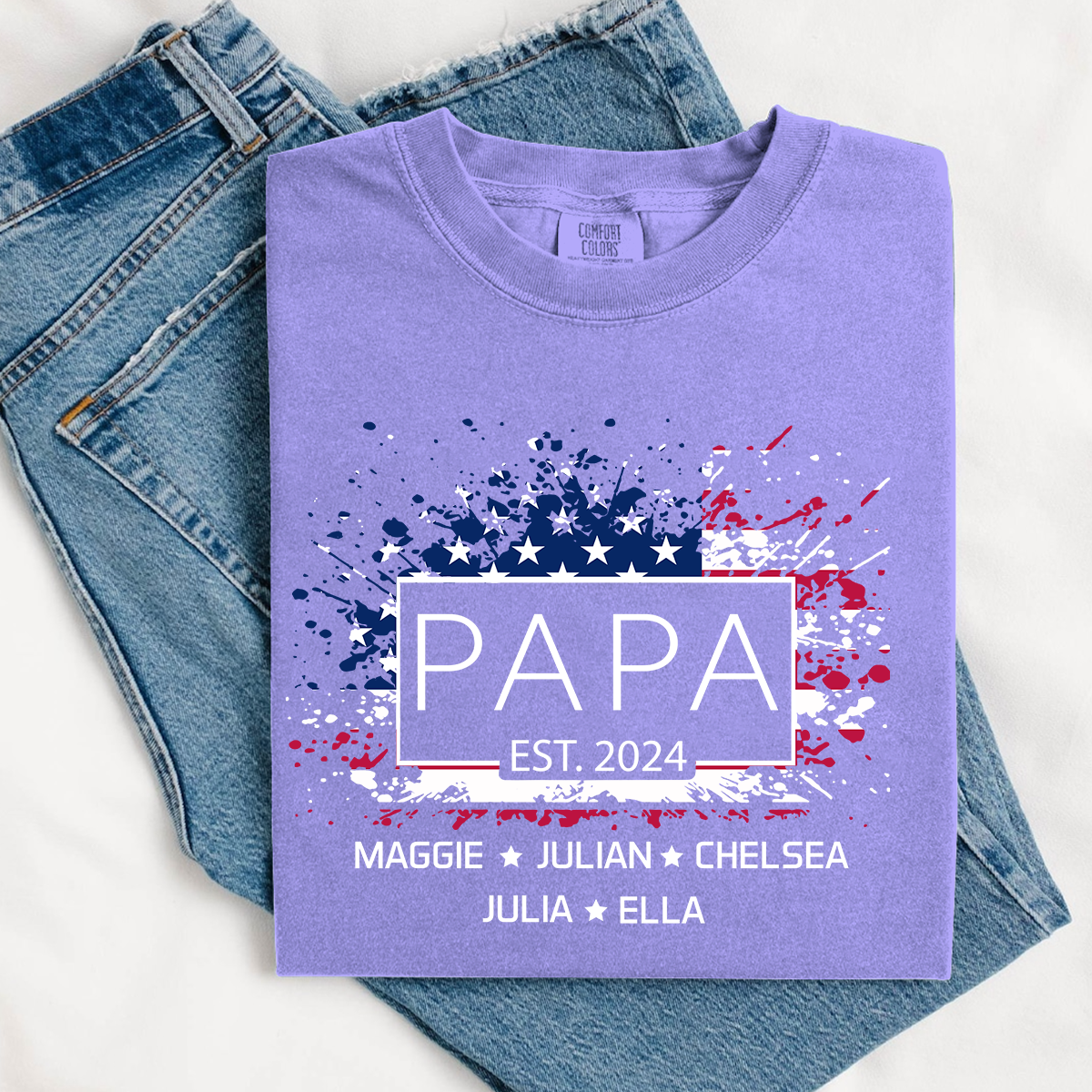 Comfort Colors® Papa Est Flag USA T-Shirt, Fathers Day Gift for Grandpa Shirt