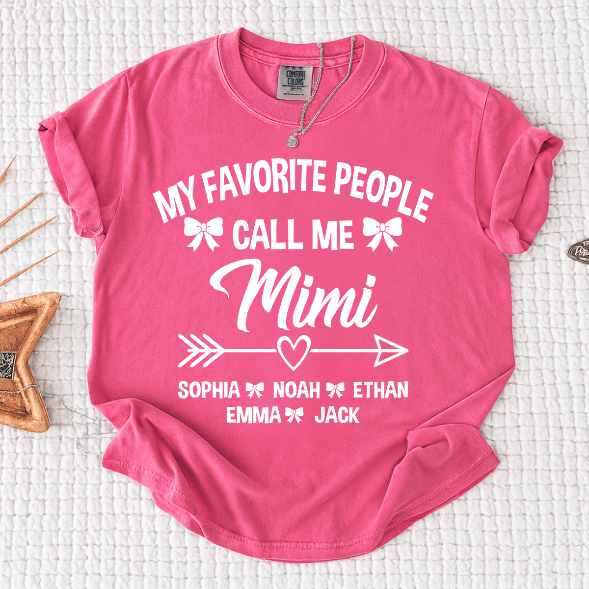 Comfort Colors® My Favorite People Call Me Mimi Shirt, Personalized Mimi T-Shirt with Custom Family Names and Heart Arrow Design
