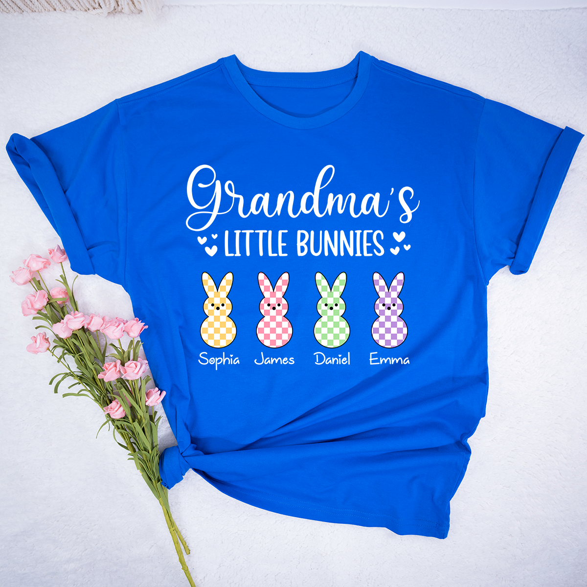Personalized Grandma Little Bunnies Shirt, Custom Names Grandma T Shirt with Grandkids, Easter Family Outfit