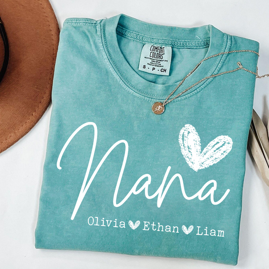 Comfort Colors Personalized Nana Shirt, Custom Grandma T Shirt with Grandkids Names, Unique Gift for Nana, Perfect for Mother's Day, Birthday