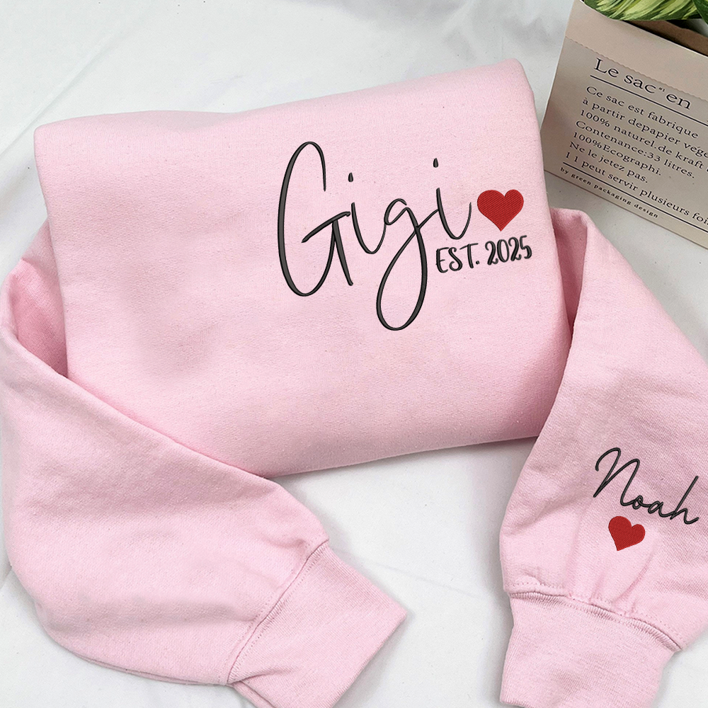 Embroidered Women's Sweatshirt with Heart, Gift For Gigi And Kids