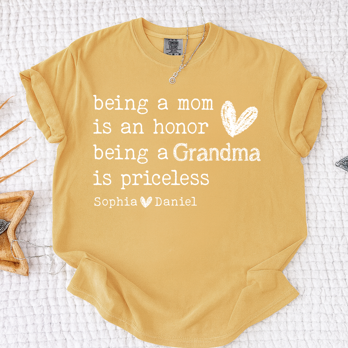Comfort Colors Custom Grandma T Shirt with Grandkids Names Meaningful Quote Being a Mom Is an Honor Grandma Is Priceless Personalized Family Shirt