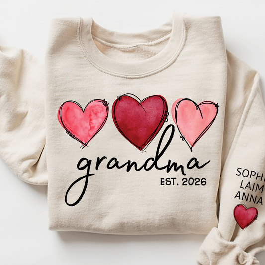 Custom Grandma Valentine Sweatshirt, Heart Valentine Gifts For Grandma And Kids