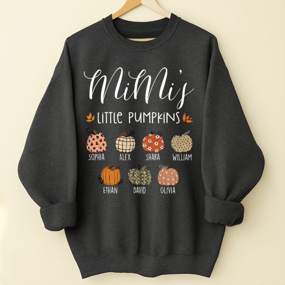 Personalized Mimi Little Pumpkins Sweatshirt, Custom Kids Names Fall Crewneck, Pumpkin Family Shirt for Grandma