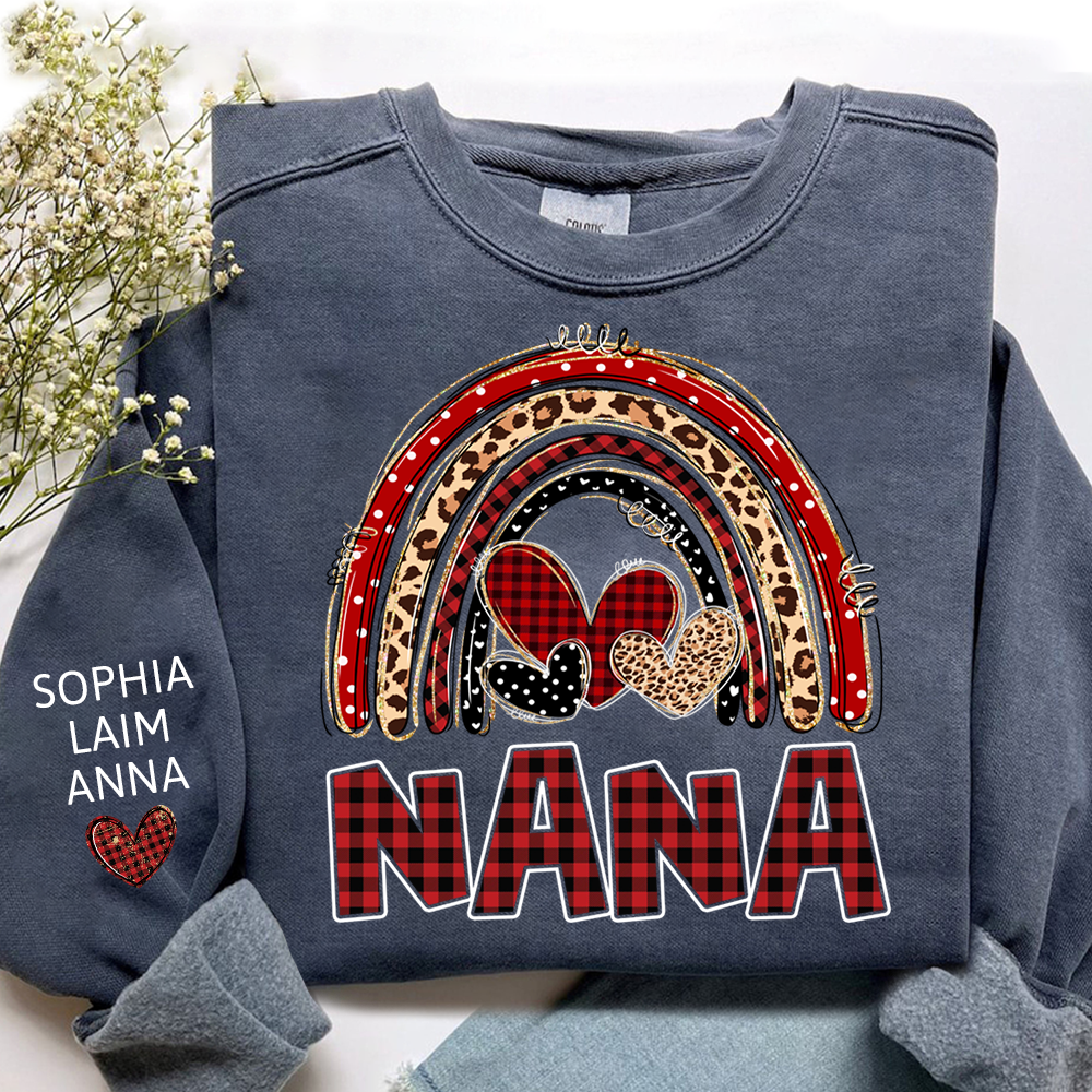 Grandma Leopard Plaid Rainbow Sweatshirt Personalized with Kids' Names