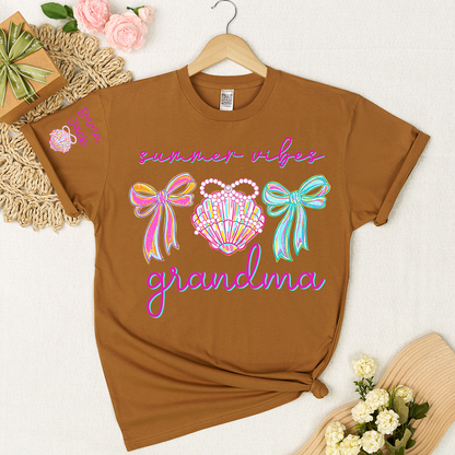 Colorful Bow and Shell Grandma T-Shirt Perfect for Summer Outfits