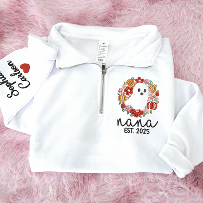 Custom Embroidered Nana Flower est Sweatshirt And Grandkids Quarter Zip Sweater