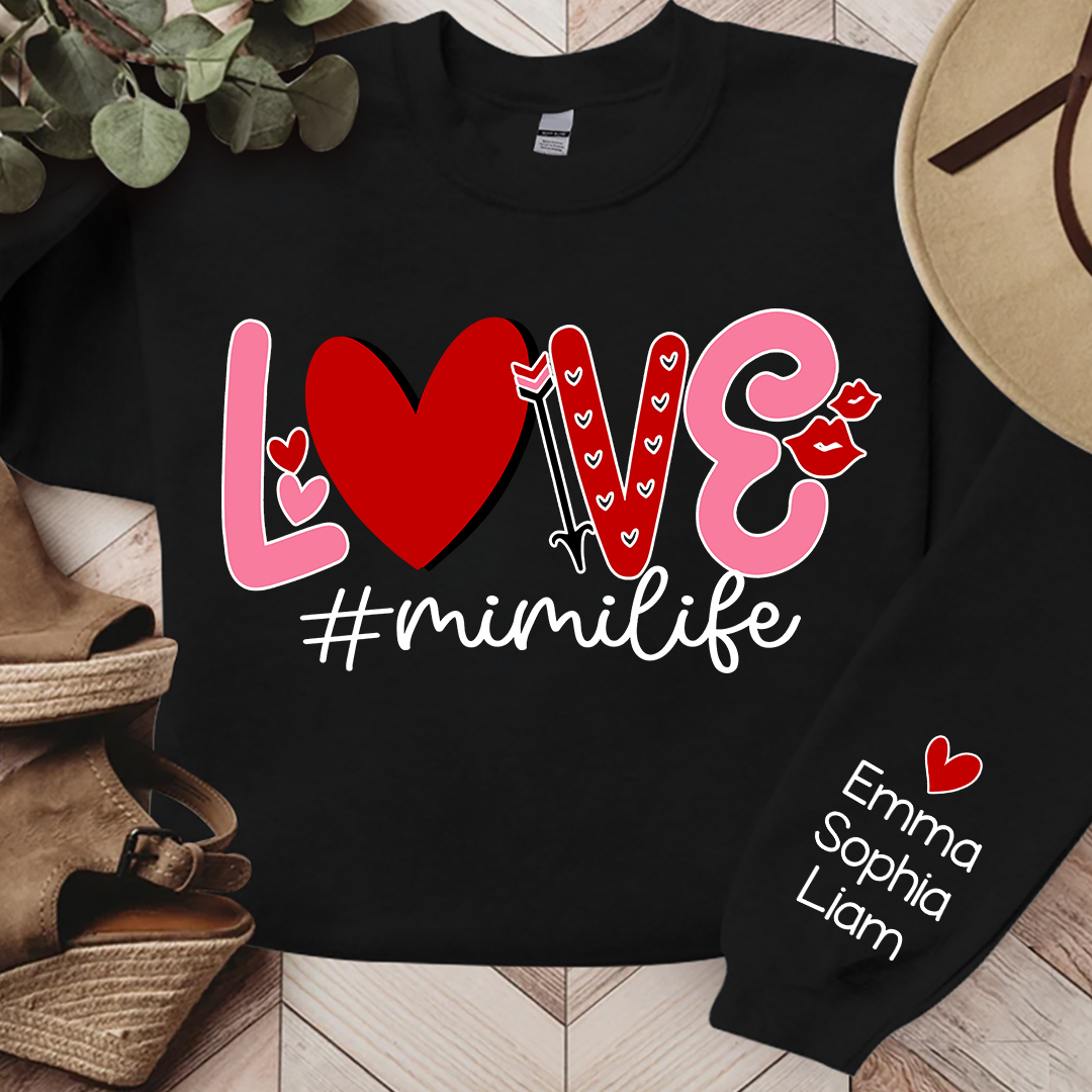Mimi Life Love Pink Valentine, Custom Mimi And Kids, Grandma Gift TH Sweatshirt