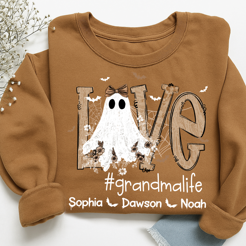 Love Grandma Life Halloween Sweatshirt, Custom Gifts for Grandma and Grandchild