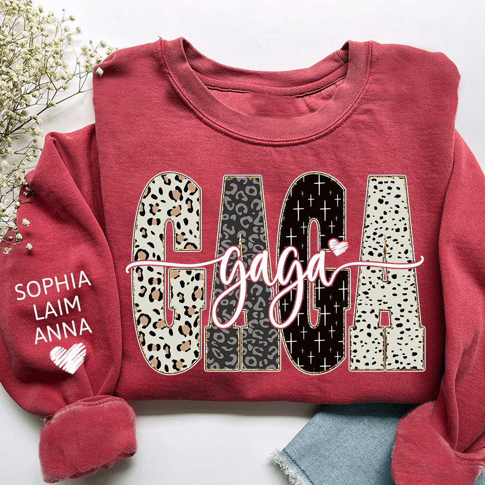 Personalized Gaga Leopard Sweatshirt – Custom Bible Style Design, Unique Gift for Grandma and Her Grandkids