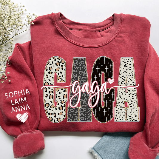 Personalized Gaga Leopard Sweatshirt – Custom Bible Style Design, Unique Gift for Grandma and Her Grandkids
