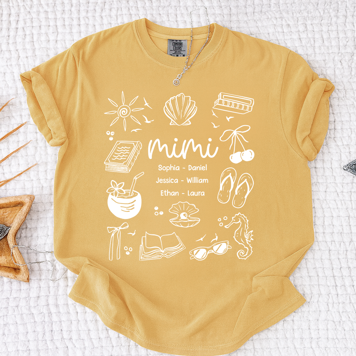 Comfort Colors Personalized Mimi Shirt with Grandkids Names, Custom Coastal Summer Tee, Beach Inspired Family Gift for Grandma and Mimi