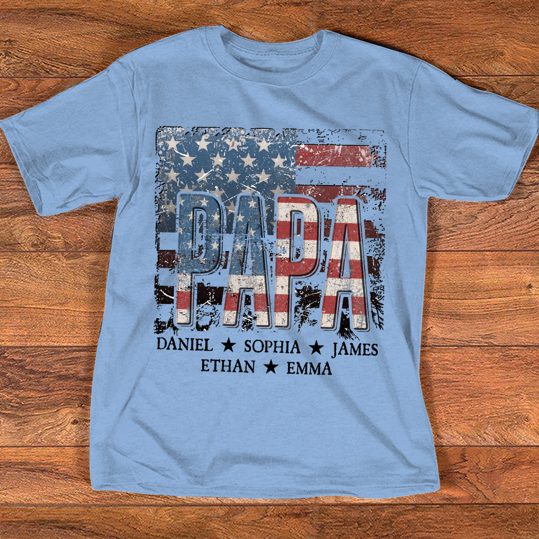 Personalized Papa 4th July Independence Day American Flag T-Shirt, Patriotic gift for grandma
