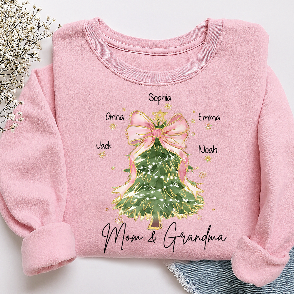 Personalized Mom and Grandma Christmas Sweatshirt, Custom Tree Design with Kids Names