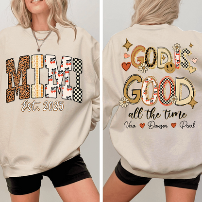 Christian Mimi Sweatshirt, Personalized Grandma and Grandkids Names, God Is Good Design