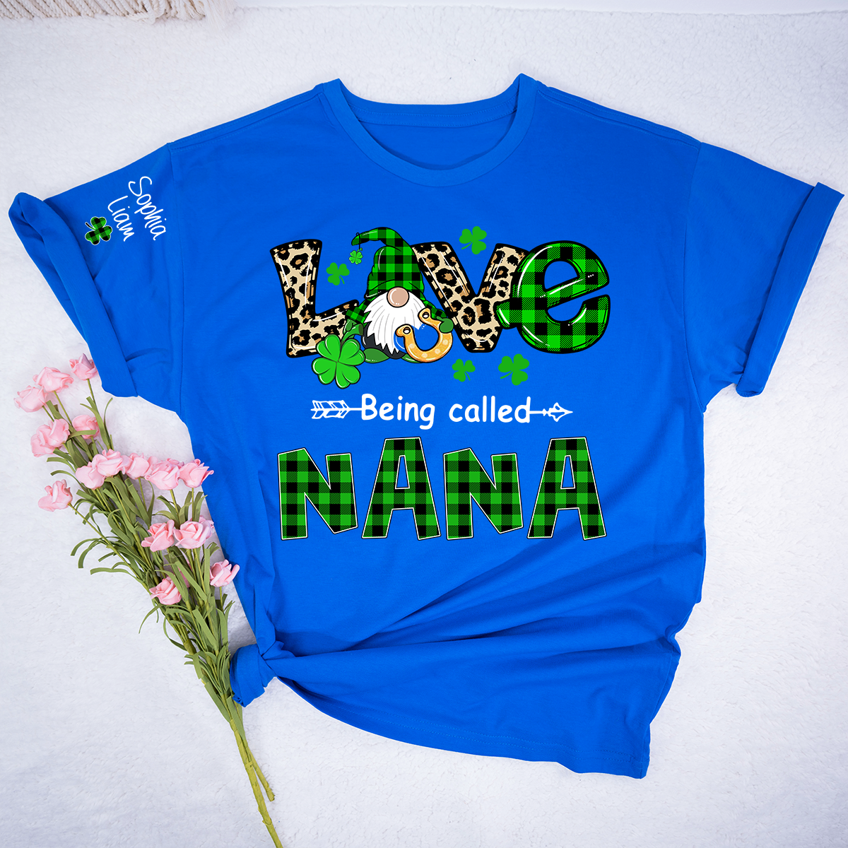 Nana St Patrick’s Day Shirt, Love Being Called Nana with Shamrocks and Gnome, Custom Grandma Shirt from Kids