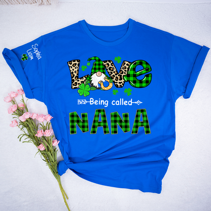 Nana St Patrick’s Day Shirt, Love Being Called Nana with Shamrocks and Gnome, Custom Grandma Shirt from Kids
