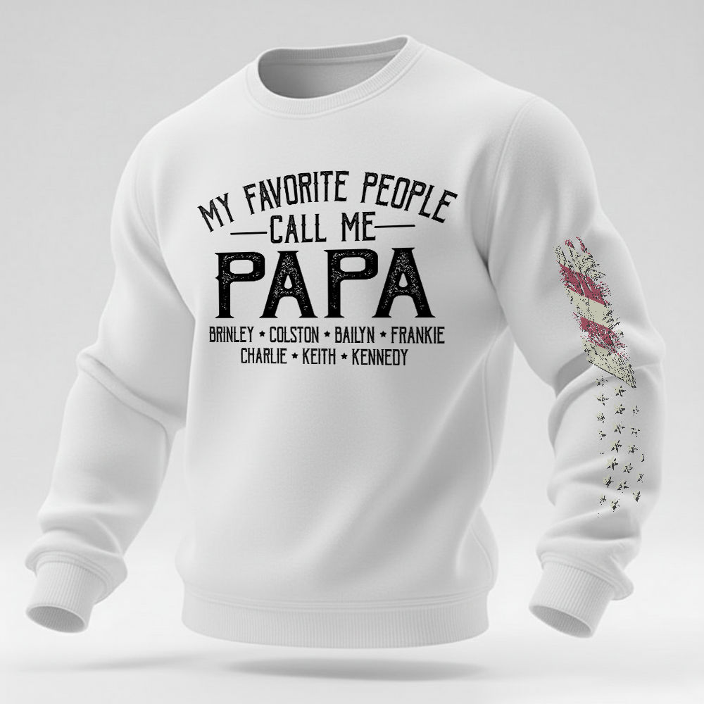 Papa Sweatshirt Personalized With Children Names, Classic Dad Grandpa Crewneck