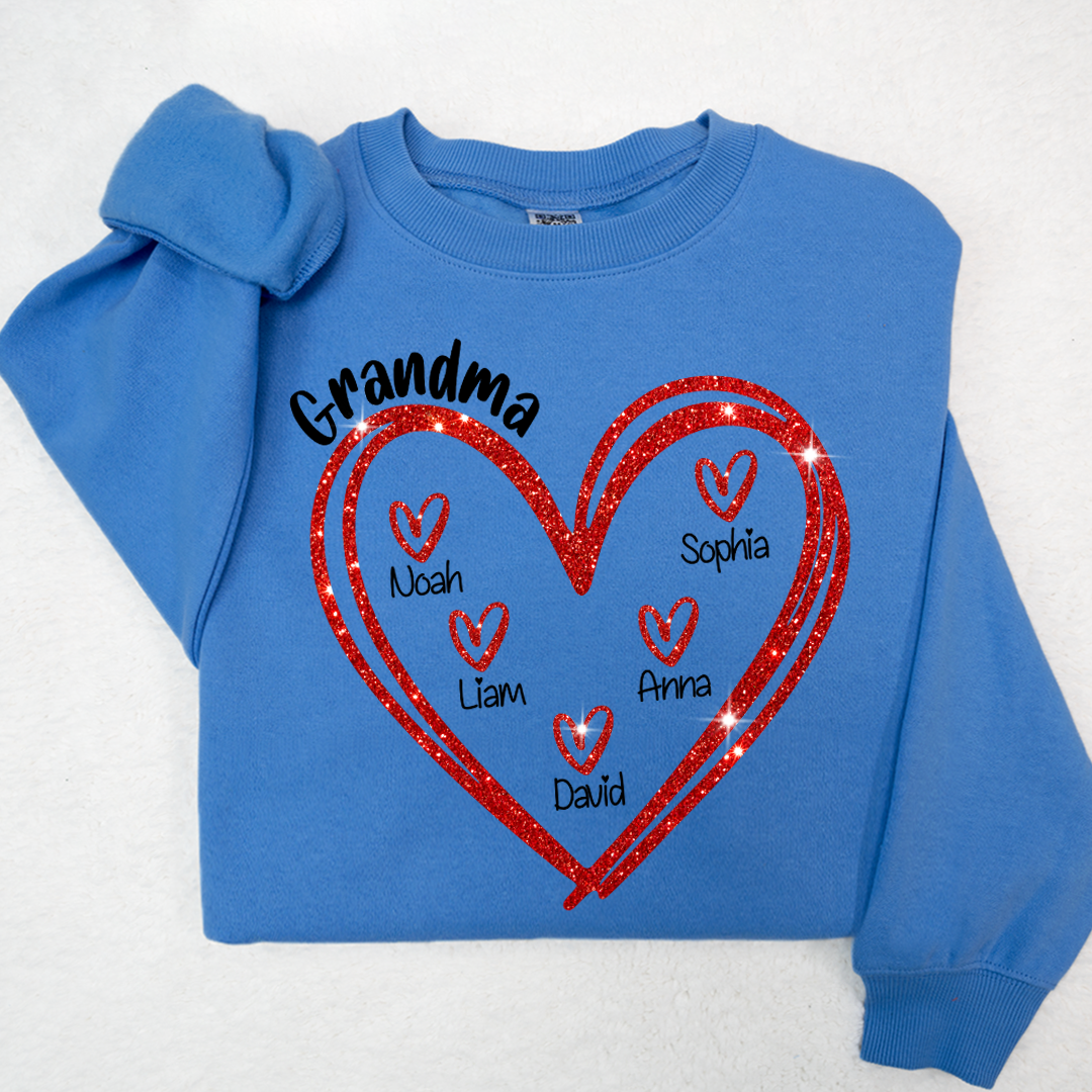 Glitter Custom Name Valentine Heart Grandma And Kids LTP01