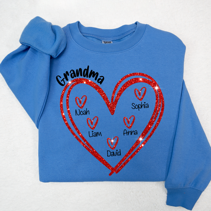 Glitter Custom Name Valentine Heart Grandma And Kids LTP01