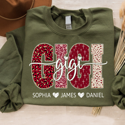 Personalized Gigi Sweatshirt with Kids Names, Valentine Grandma Gift Crewneck
