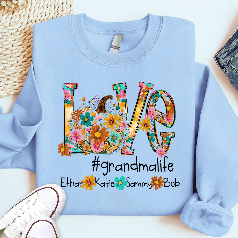 Love Autumn Personalized Sweatshirt, Custom Name for Grandma And Kids