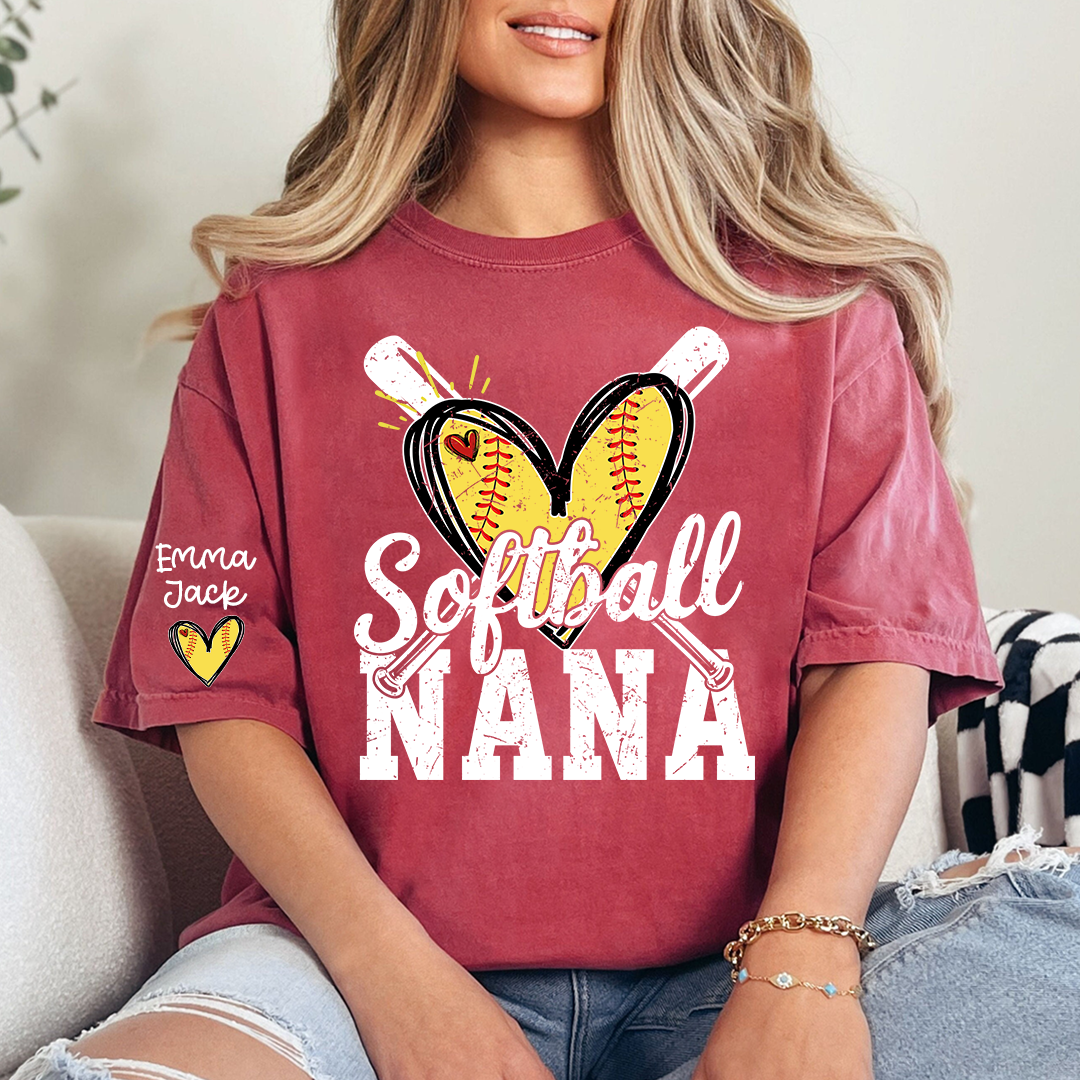 Custom Softball Nana Shirt for Game Day, Personalized Grandchildren Names Family Tee