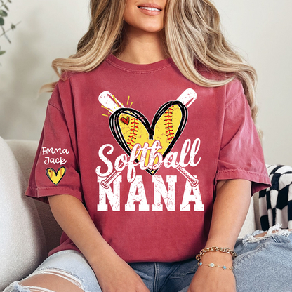 Custom Softball Nana Shirt for Game Day, Personalized Grandchildren Names Family Tee