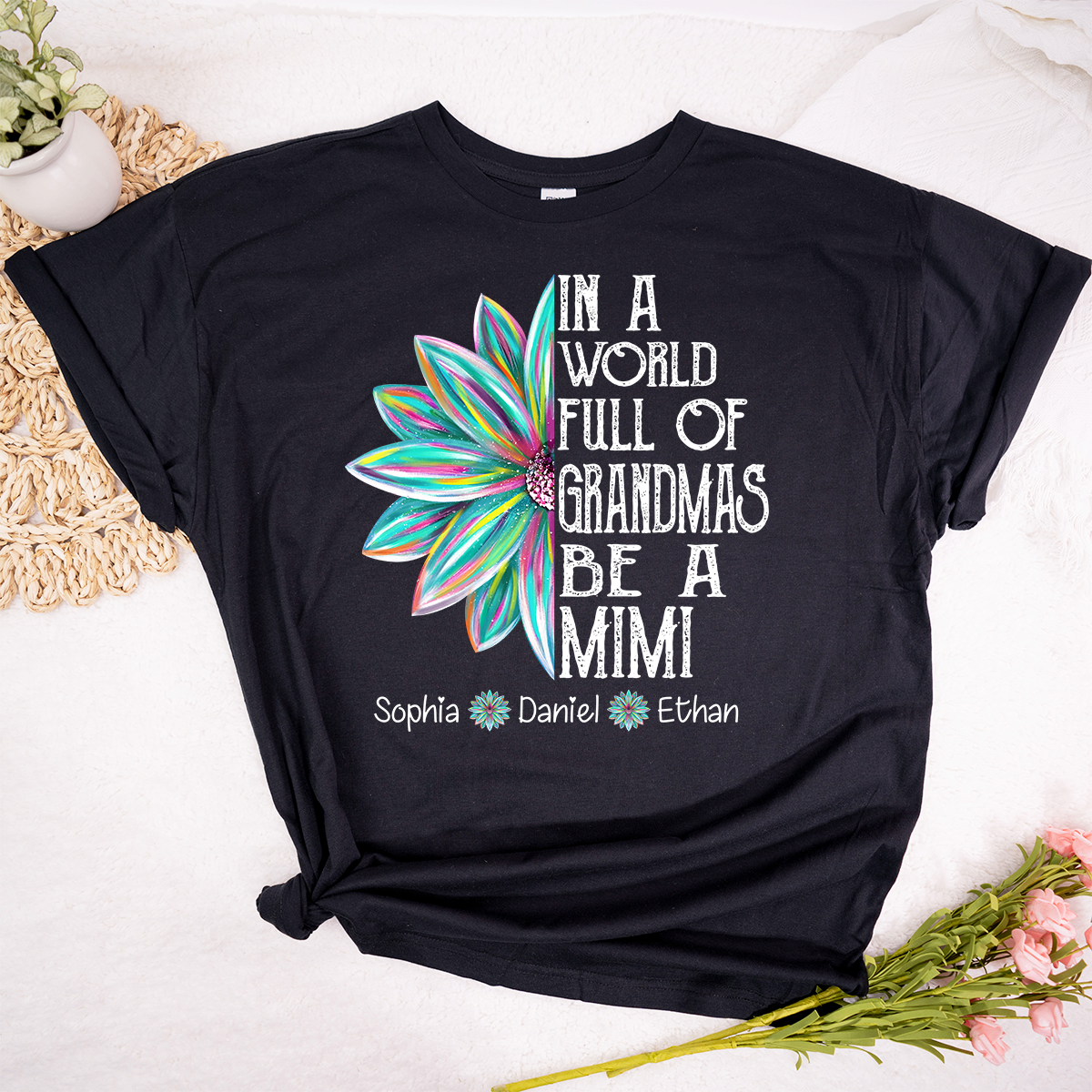 Personalized Mimi Shirt with Grandkids Names, In A World Full of Grandmas Be a Mimi Tee, Custom Floral Family Gift for Grandma