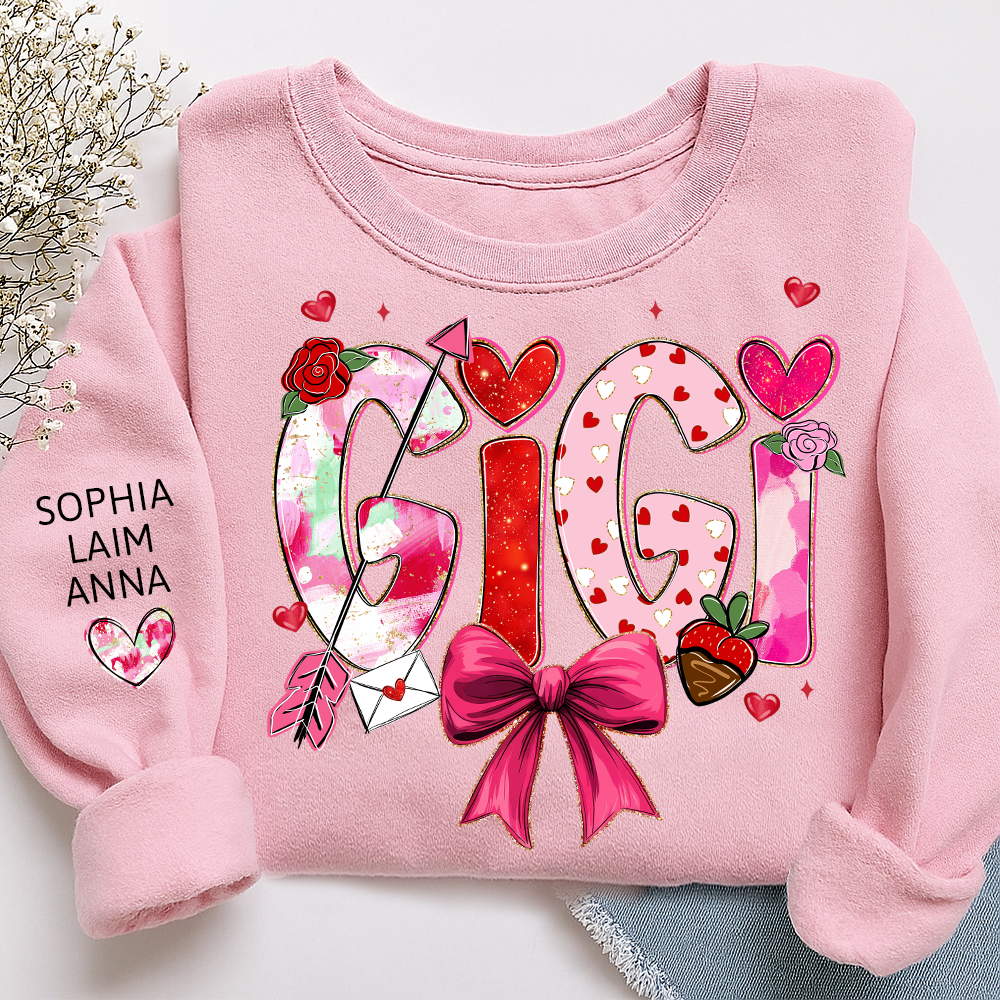 Mama Valentine Sweater, Personalized Heart and Arrow Printed Sweatshirt For Family Gift