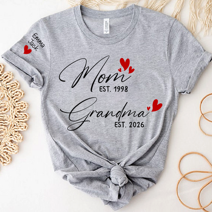 Personalized Mom and Grandma T-Shirt, Custom EST Year T-Shirt with Heart Design for Family