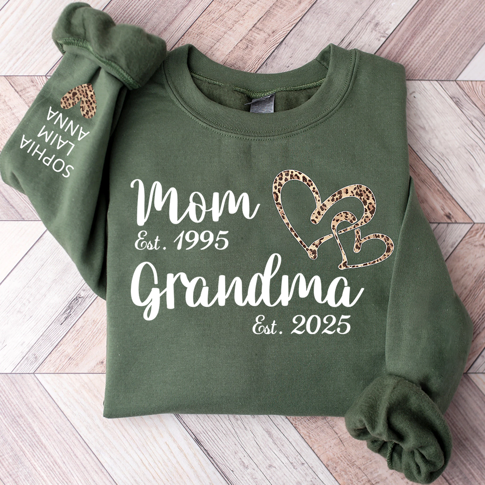 Mom Est Grandma Est personalized sweatshirt, A Loving Gift For The Family On Valentine's Day