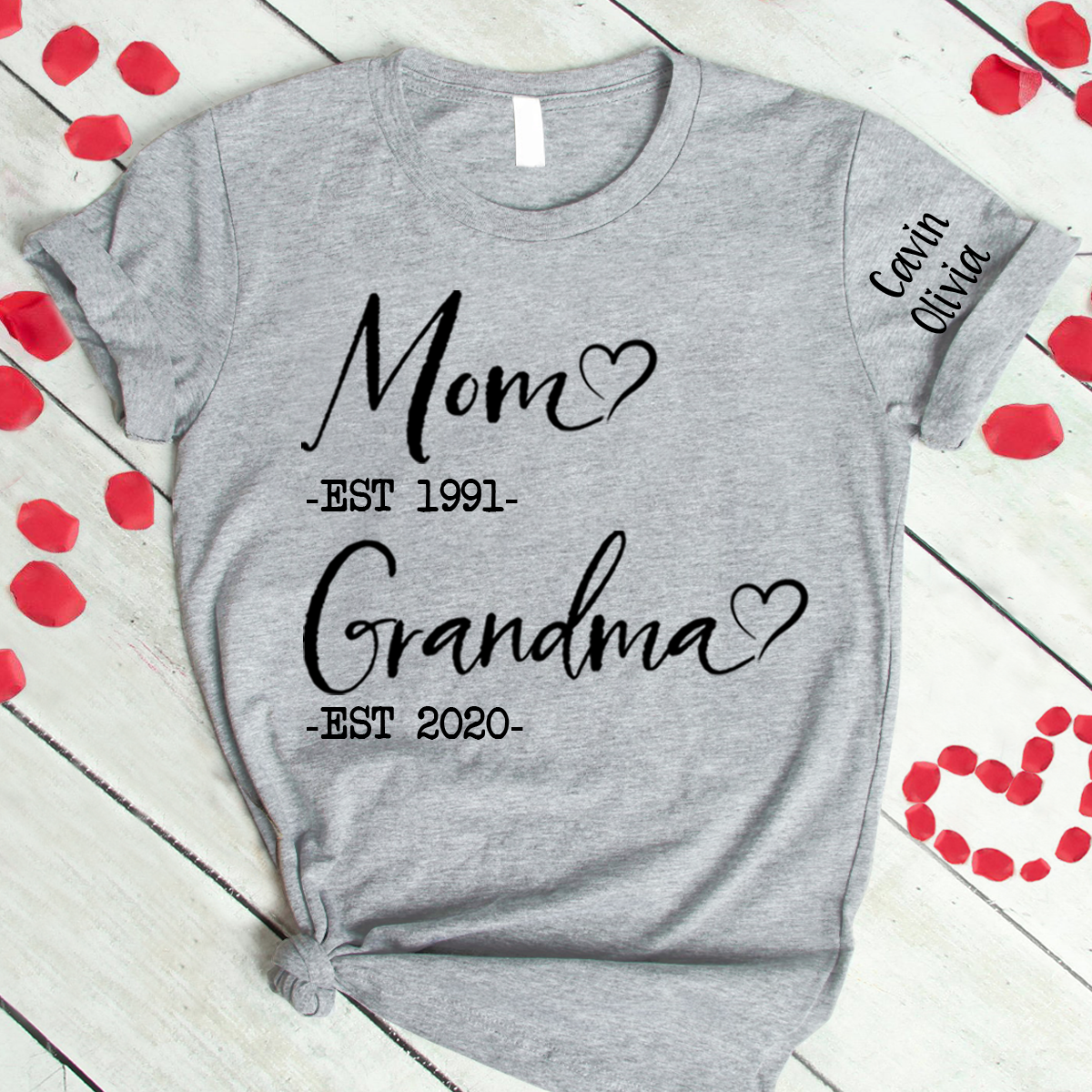 Custom Mom Grandma Est With Grandkids T-Shirt, Personalized Mother's Day Shirt For Mom Grandma Mimi Nana Gigi Gaga