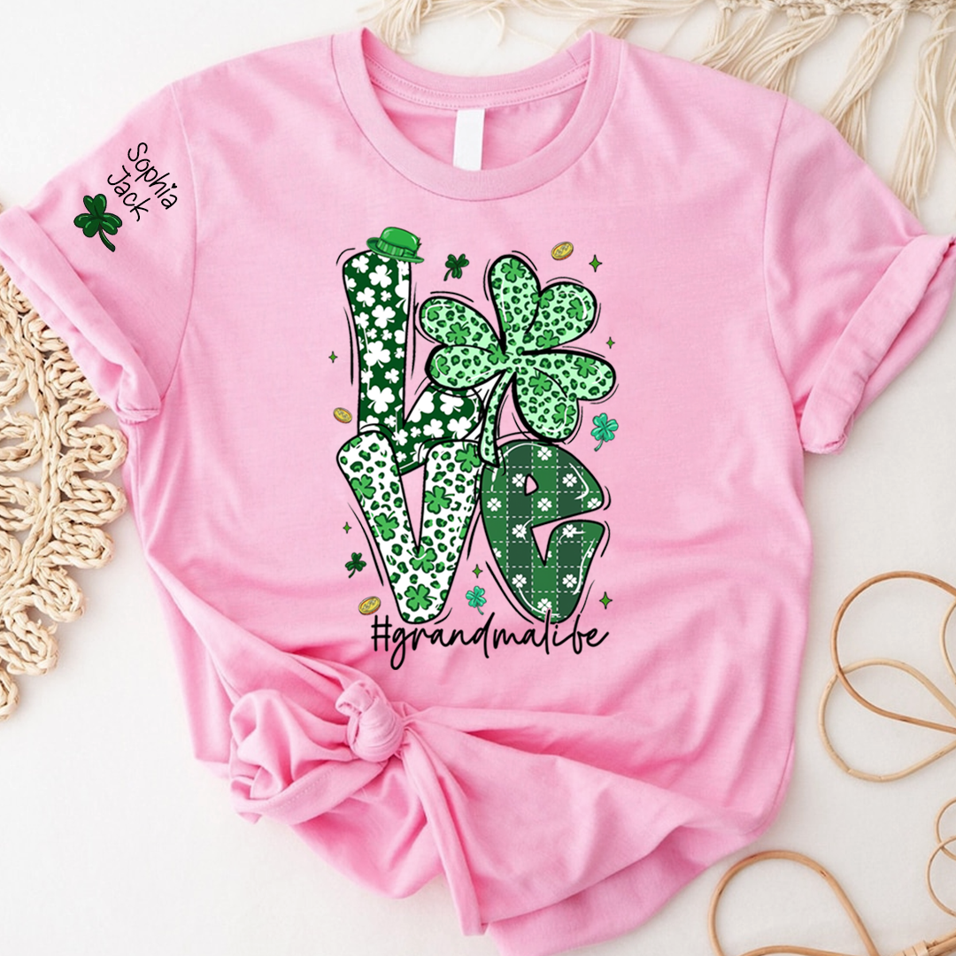 Love Grandma Life St. Patrick's Day t-shirt, I Love Being Called Nana family style spring t-shirt