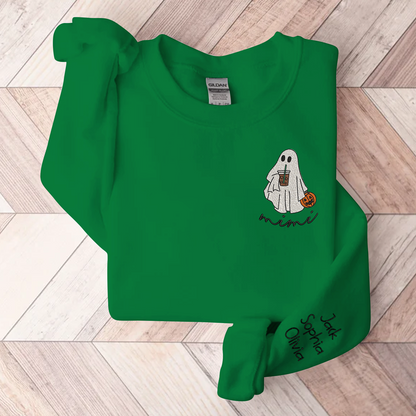 Ghost Halloween Embroidered, Custom Mimi And Kids, Grandma Gift TH Sweatshirt