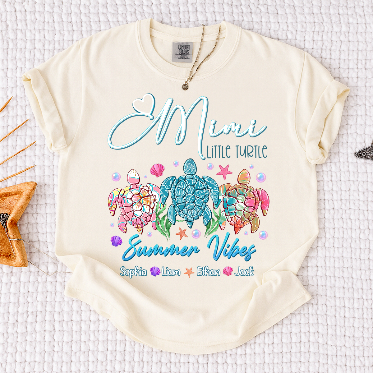 Comfort Colors® Gigi Personalized Turtle Mom Shirt with Children’s Names, Fun and Cute Grandma Shirt