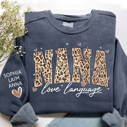 Personalized Nana And Kids Sweatshirt, Love Language Leopard Design for Valentine