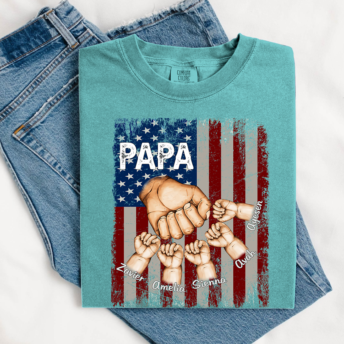 Comfort Colors® Custom Papa And Kids Fist Bump American Flag T-Shirt