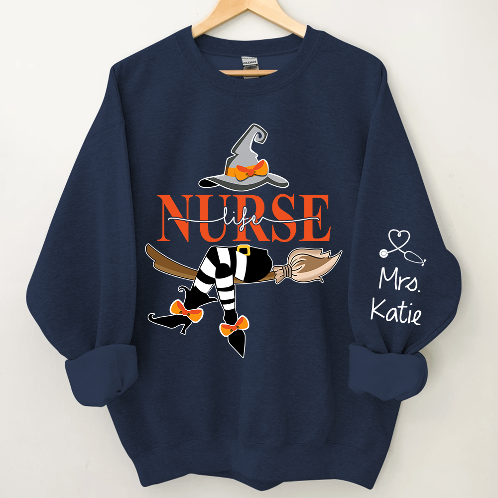 Nurse Life Witch Halloween, Custom Name Sweatshirt Halloween, Gift For Nurse TH