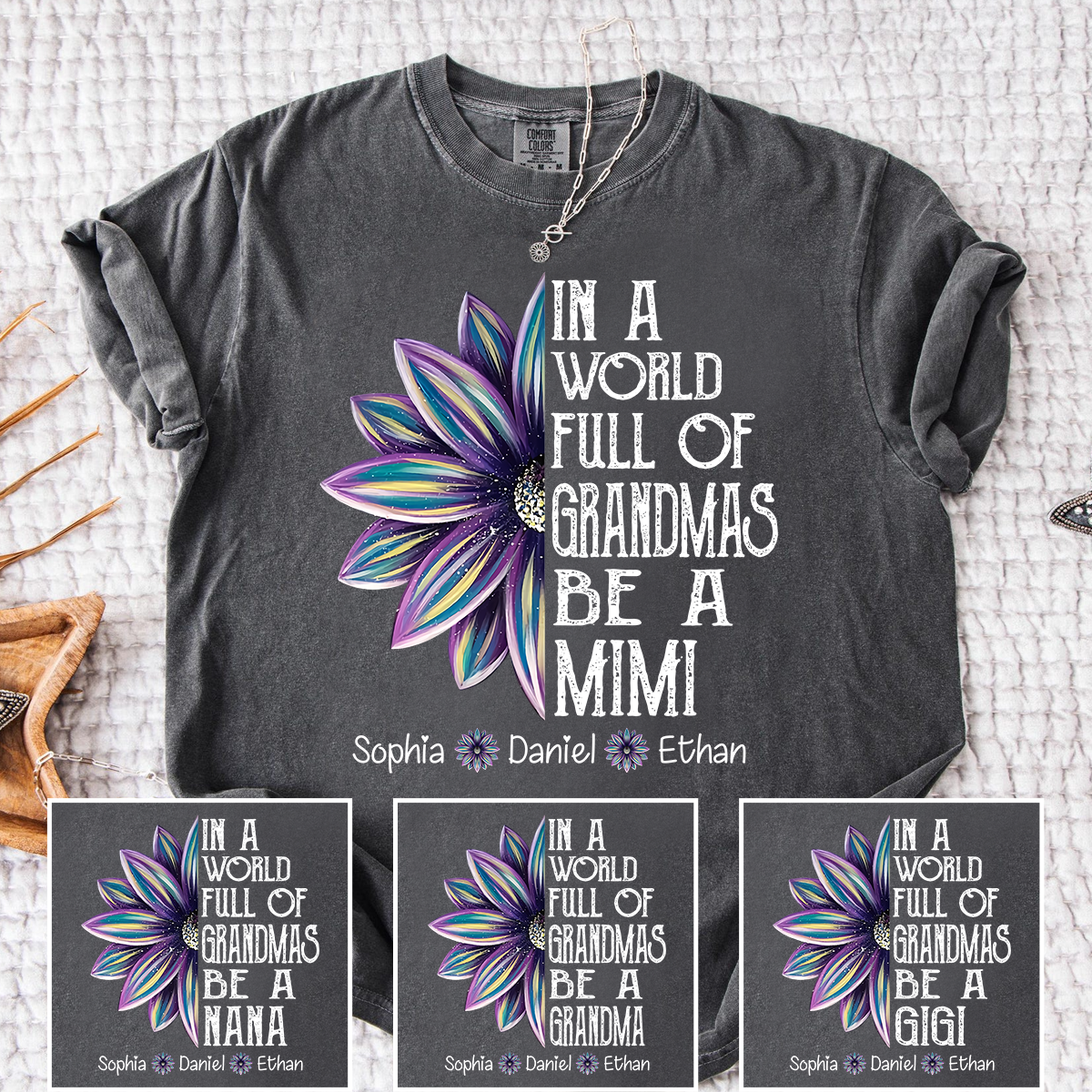 Comfort Colors Personalized Mimi Shirt with Kids Names In a World Full of Grandmas Be a Mimi with Floral Graphic Custom Family Tee