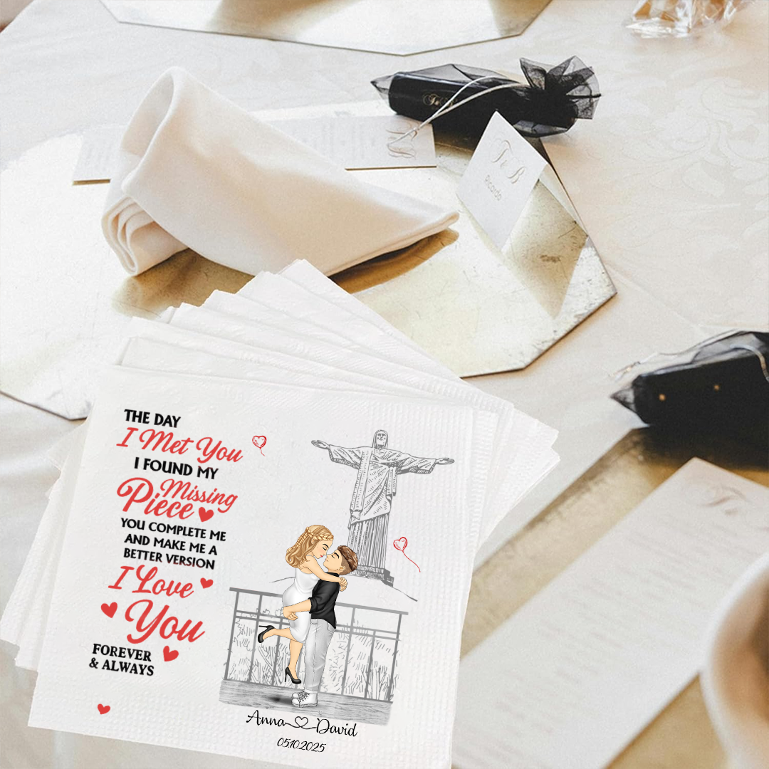 Personalized Wedding Napkins – The Day I Met You I Found My Missing Piece - Gift For Couple Napkinds