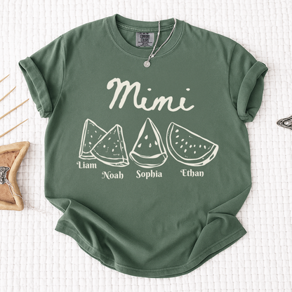 Comfort Colors® Cute Watermelon Mimi Shirt with Names of Grandchildren, Personalized Grandma Tee, Watermelon Summer Gift