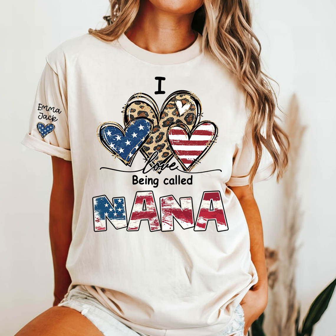 Custom I Love Being Called Nana Flag Heart T-shirt, Grandma Shirt with Kids, Mother's Day Gift for Grandma