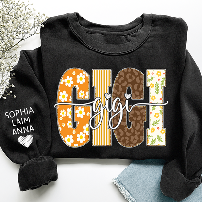 Gigi Fall Grandma Sweatshirt – Custom Name Sleeve and Retro Plaid Floral Letter Design