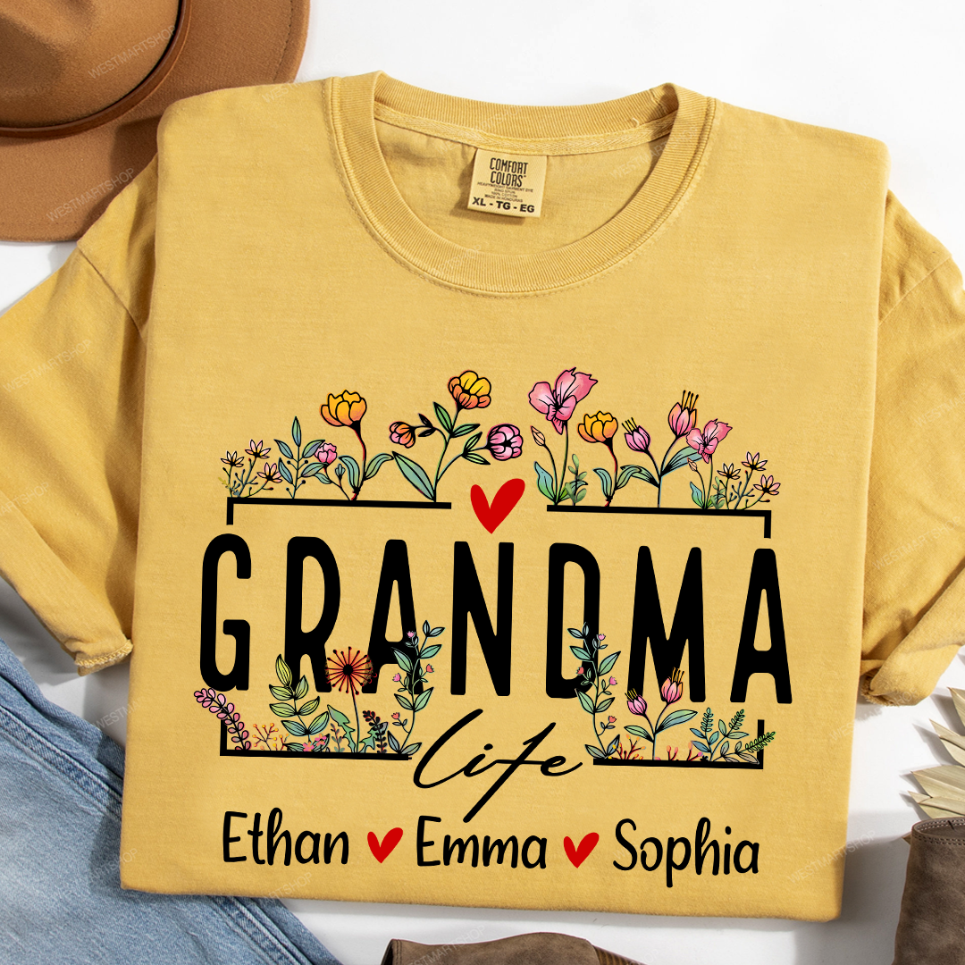 Comfort Colors® Grandma Life Wildflower And Kids T-Shirt, Gift For Grandma T-Shirt