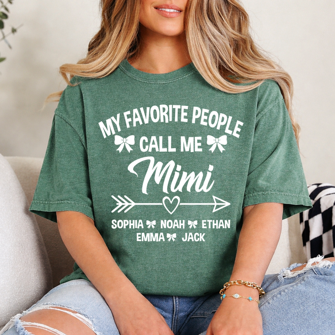 Mimi T-Shirt Personalized, My Favorite People Call Me Mimi with Family Names and Cute Arrow Design
